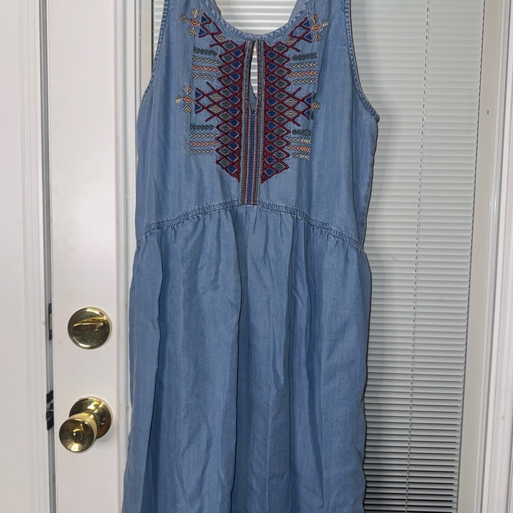 Grey & Gray Embroidered Denim Sleeveless Dress